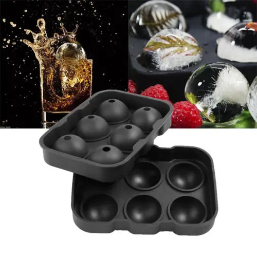 

New 6 Grid Round Ice Balls Maker Tray Four Large Sphere Molds Cube Whiskey Cocktails
