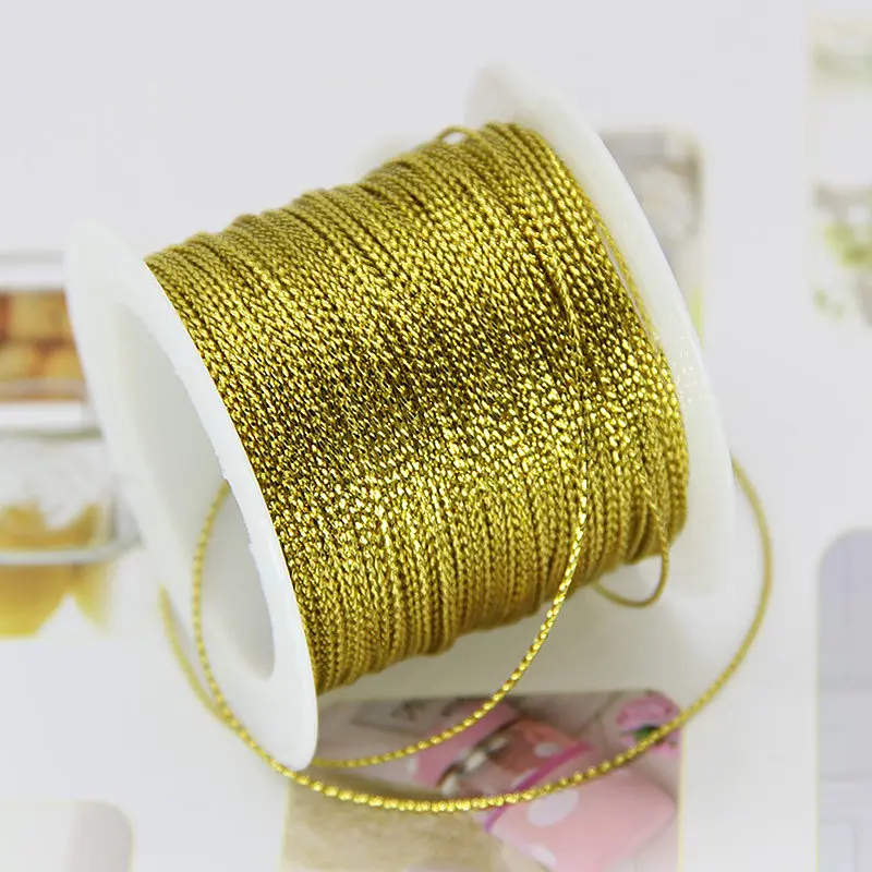 Веревка золотой серебряный шнур подарочная упаковочная веревка металлические украшения моток веревки DIY бирка линейный браслет Изготовление этикеток Марка ремешок 20 м - Color: Gold