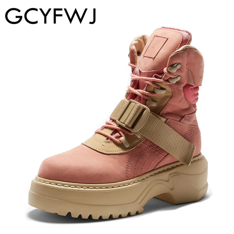 GCYFWJ Women Boots Luxury Brand Shoes Woman Street Fashion Round Toe Platform Lace Up Knight Ankl le Boots Ladies Autumn XF360