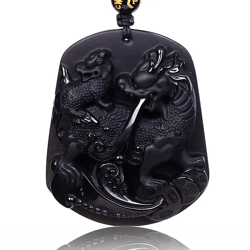 100%Natural obsidian energy sculpture kirin pendant 