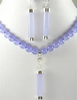 

Hot sale Free Shipping>2015 Fashion jewellery purple stone necklace earring set