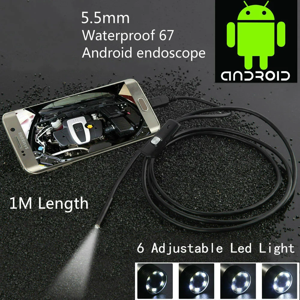 

Waterproof 480P 5.5mm lens Inspection Pipe 1m Endoscope Mini USB Camera Snake Tube 6 LEDs Borescope For Android PC HotSale