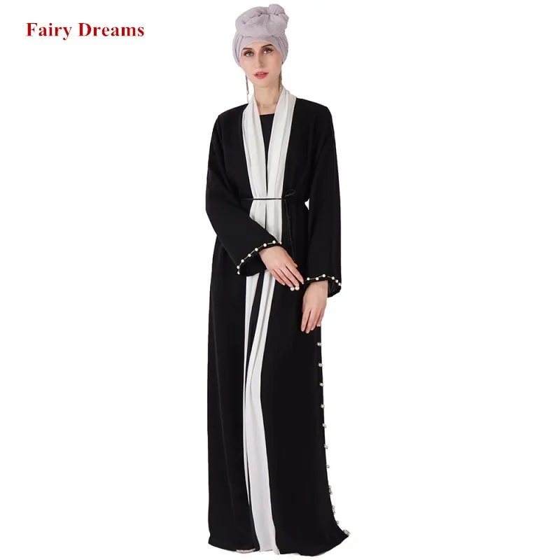 Открытые спереди abaya Дубай Бисером черный Абая s для женщин мусульманское платье ХИДЖАБ КАФТАН Бангладеш Турция Болеро Исламская одежда