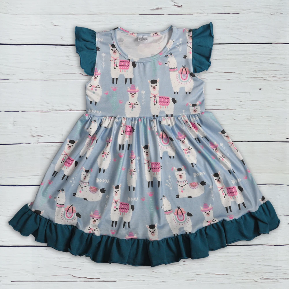 Conice/милое платье для маленьких девочек, с рисунком альпаки, без рукавов, детская одежда, эксклюзивное переделанное Летнее Детское платье, LYQ904-726