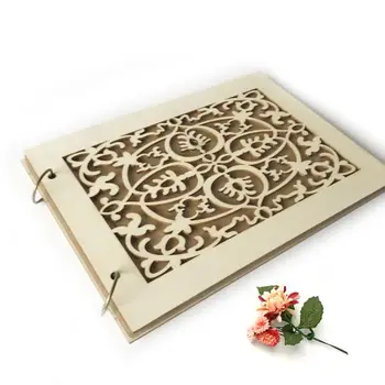 

DIY Hollow Flower Wedding Guest Book Rustic Wooden Guestbook Photo Memory Book Album Anniversary Gift 10/20/30/40 Pages