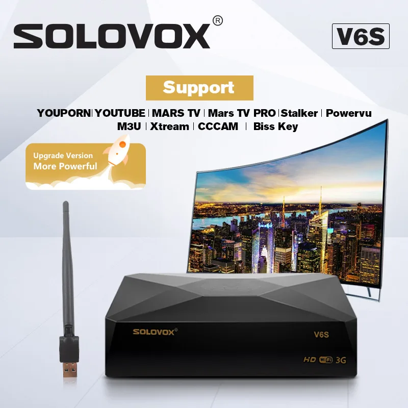 

SOLOVOX V6S DVB-S2 HD Satellite IPTV TV Receiver Support M3U CCCAM TV Xtream For Global Eu Fr USK USA Arab Satellite Receiver