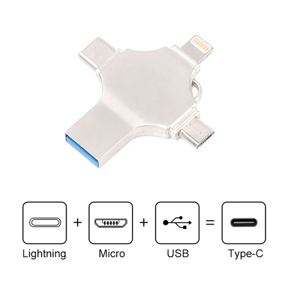 Флеш-накопитель 128 ГБ 4in1 USB3.0 OTG Многофункциональный U диск для iPhone и Android телефон тип компьютера-C внешняя карта памяти запоминающего