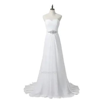 

Chiffon Beach Wedding Dresses Sweetheart Sleeveless Pleats Body Plus Size Bridal Gowns with Crystals Belt For Wedding Occasion