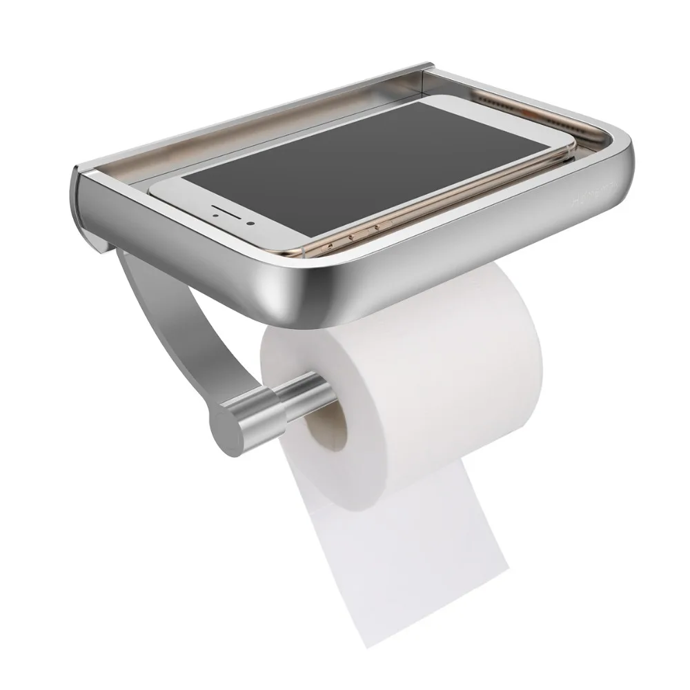 

Wall Mount Toilet Paper Holder Aluminum Tissue Paper Holder Toilet Roll Dispenser With Storage Shelf For Bathroom Restroom