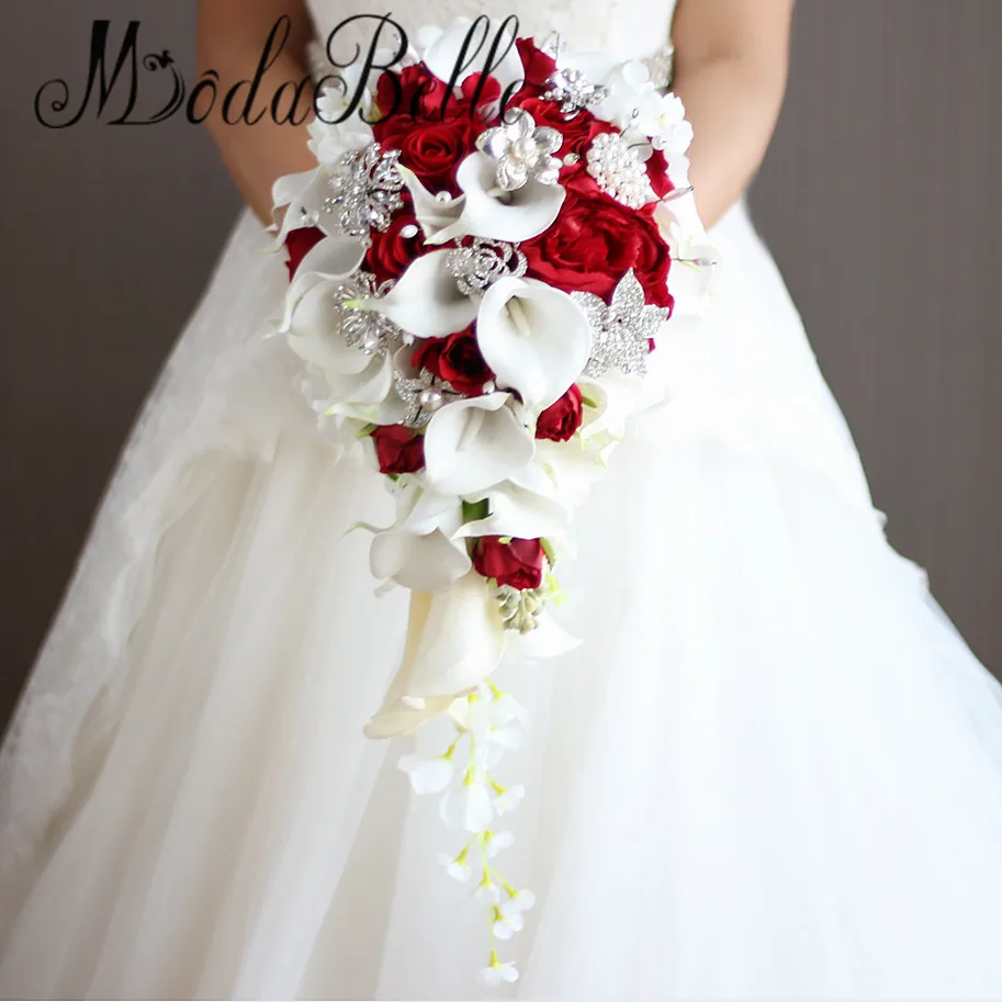 Lilies Teardrop Wedding Bouquet Red Rose 2017 Bridal Flower Bouquet 