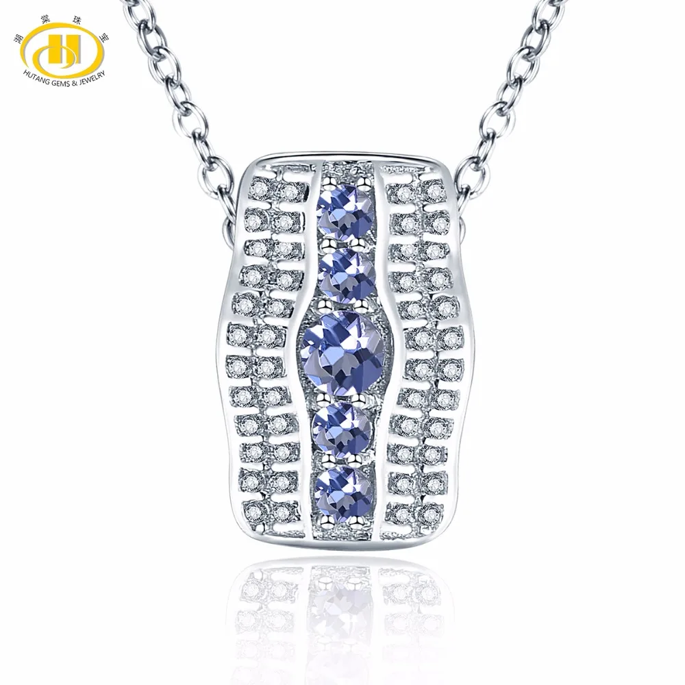

Hutang Gemstone Jewelry Natural Tanzanite 925 Sterling Silver Necklaces & Pendants For Women Gift Fine Fashion Stone Jewelry New