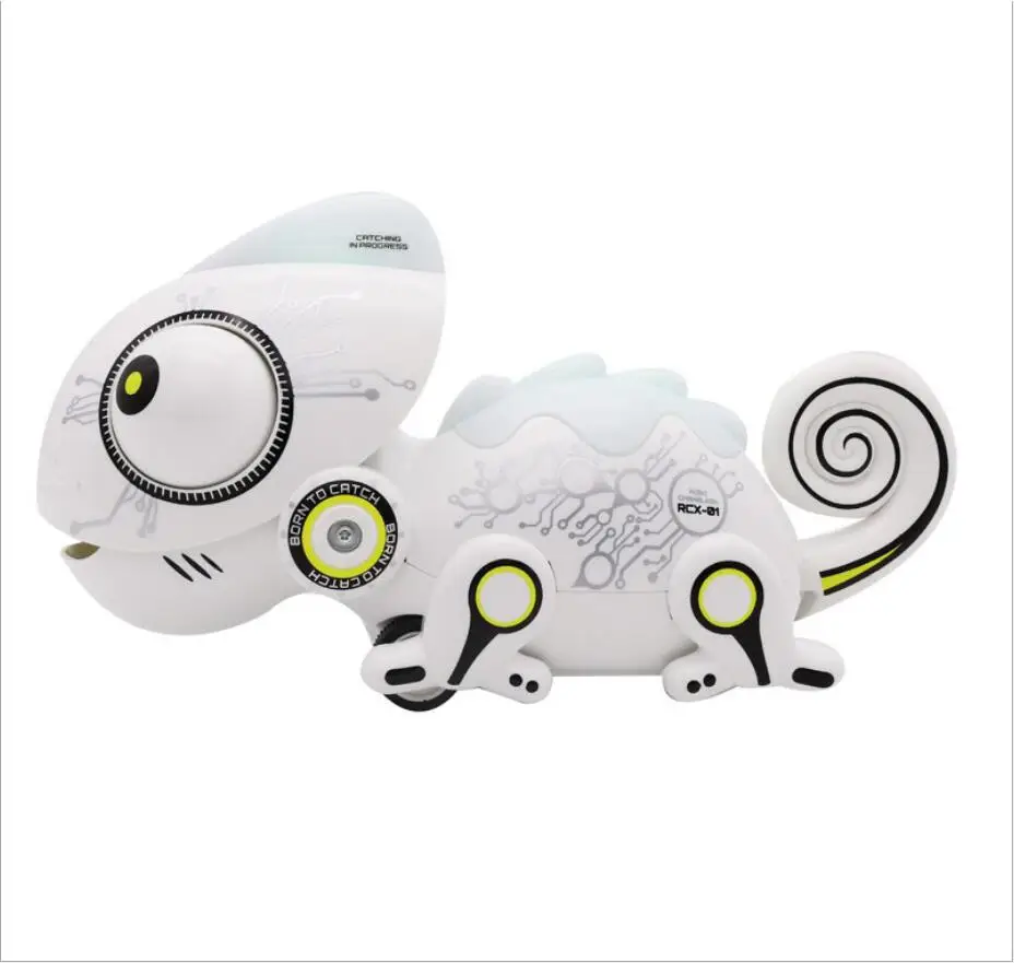 

The new intelligent robot pet toy can rotate eyes, change color and swing tail chameleon