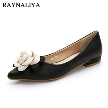

Sexy Pointed Toe Women Low Heel Pumps Spring Autumn Vintage Bowtie Flower Slip On Office Lady Single Females Shoes JS-B0031