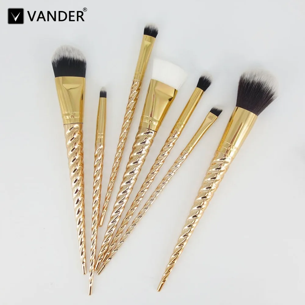 

Vander 7pcs Professional Gold Unicorn Makeup Brushes Set Concealer Foundation Powder Cosmetic Kits Puff Kabuki Blusher maquiagem
