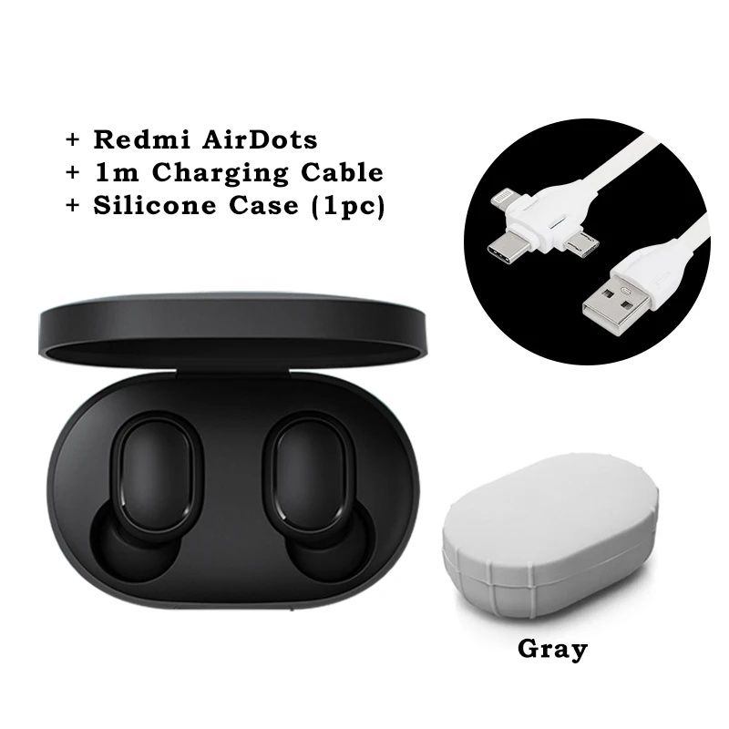 Самые дешевые Xiaomi Redmi AirDots True Беспроводные Bluetooth 5,0 наушники DSP шумоподавление гарнитура с микрофоном наушники TWSEJ04LS - Цвет: Add Gray Case