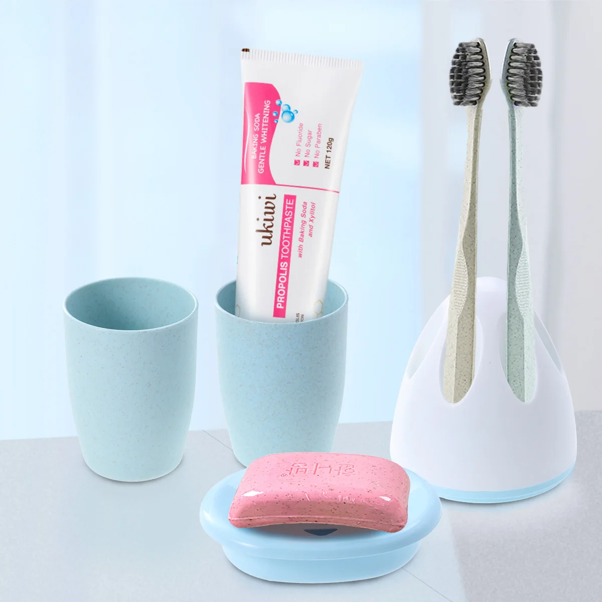 

4pcs Children Bathroom Accessories Set Plastic Tooth Mug Toothbrush Holder Cute Cartoon Soap Dish Home Bathroom Storage