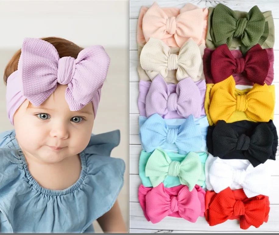12pcs/lot, Cheapest Big Hair Bow Nylon Baby Headband Fabric Girls