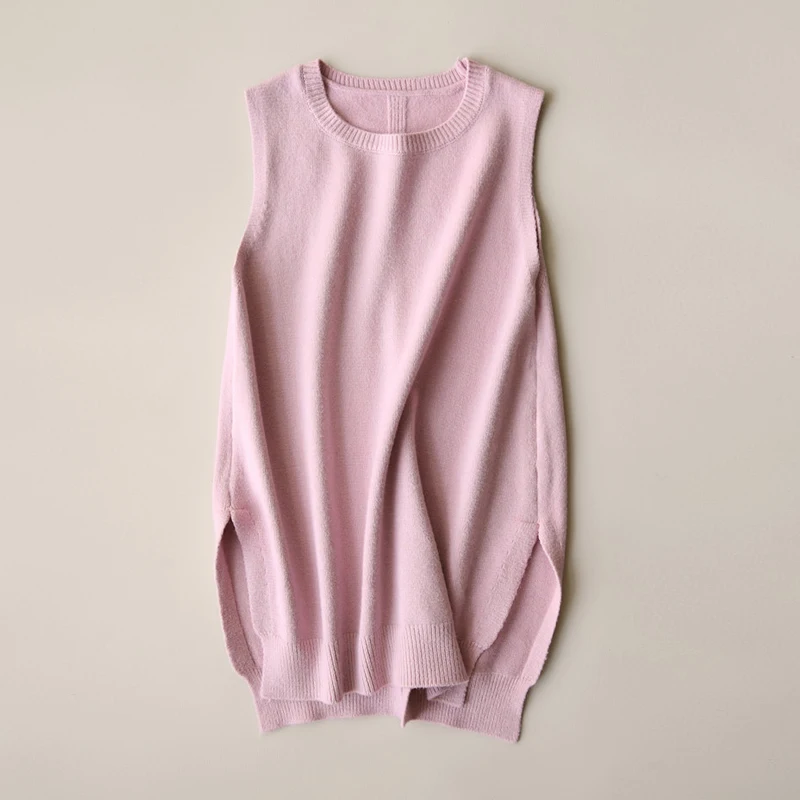 

J618 spring fashion women solid color elegant sleeveless side split sweater vest knitted waistcoat tops