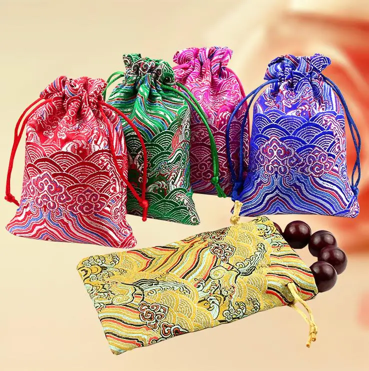 

Embroider Wave Silk Gift Bag 9x13cm(3.5"x5") pack of 50 Chinese National Brocade Sachets Jewelry Drawstring Pouch