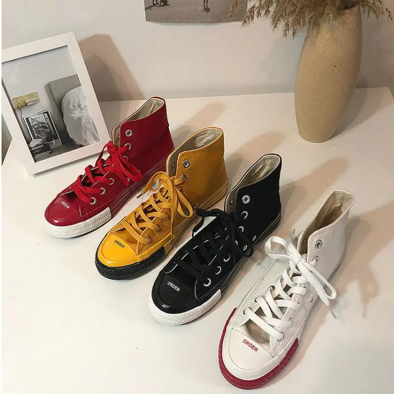 

High Top Woman Canvas Shoes New 2019 Summer Lace Up Breathable Casual Shoes Woman lightweight Wild Harajuku Sneakers BB-10