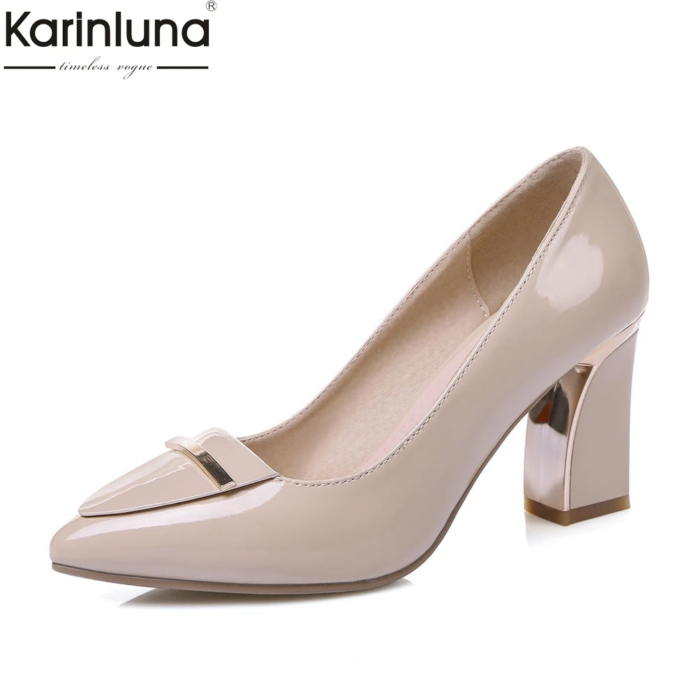 

KarinLuna Large Size 33-41 Metal Decoration High Heels Pumps Woman Shoes Slip On Pointed Toe New Fashion Shoes Woman Pumps