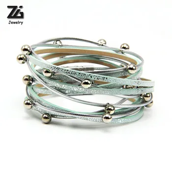 

ZG 2018 wrap summer leather bracelet charm bracelets & bangles magnet buckle bracelet Bohemian bracelets for women