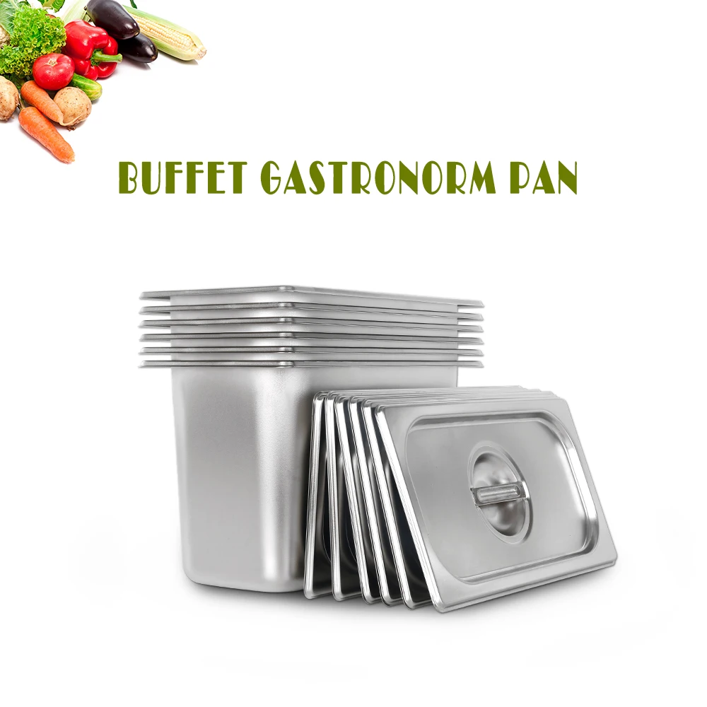 GZZT Buffet GN Pan 6Pcs/Set Stainless Steel 1/2 Gastronorm Pan With Pan Lid American Style 0.6mm Thickness For Canteen