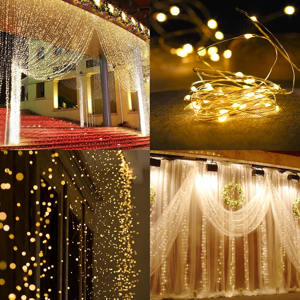 300pcs Waterproof LED Curtain Icicle String Lights Remote Control Flexible Lamp Home Wedding