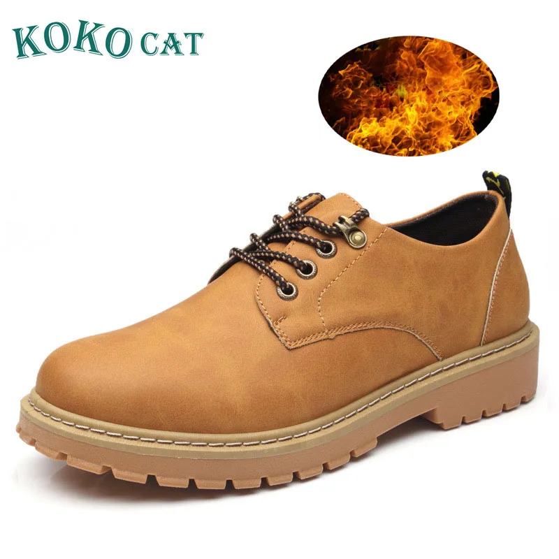 KOKOCAT/2018 популярная мужская обувь модные теплые зимние мужские ботинки на меху