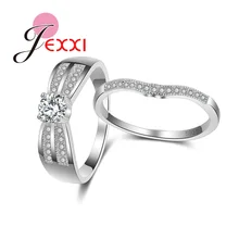 JEXXI Luxury Fine Jewelry Rings 925 Sterling Silver and A+++ Cz Diamond Crystal Wedding Accessories Ring Set Bijoux Jewelry