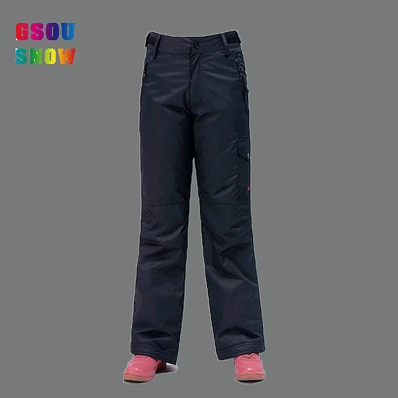 

2016 GSOU SNOW long black blue red pink orange vintage retro ski pants kids children windproof waterproof
