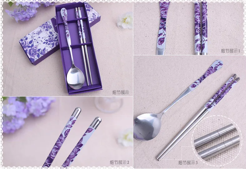 150 компл./лот Бытовая Посуда свадебные подарки с изображением фиолетовых цветов из-Сталь для ложки и палочек