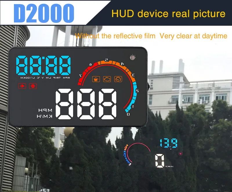 Мульти Цвет D2000 головой вверх Дисплей проводной " для диагностики автомобиля HUD проектор цифровой спидометр OBD2