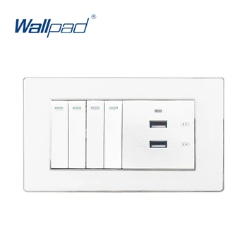 

USB Socket with 4 Gang 2 Way Switch Wallpad Wall Light Switch Acrylic Panel with Iphone Android USB Quicker Charger 3*6 Frame