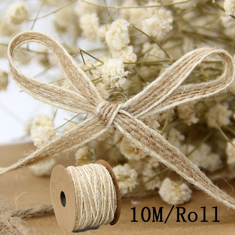 10M/Roll Width 0.5cm Jute Burlap Rolls Hessian Ribbon With Lace Vintage Rustic Wedding Decoration Ornament Party Wedding Decor