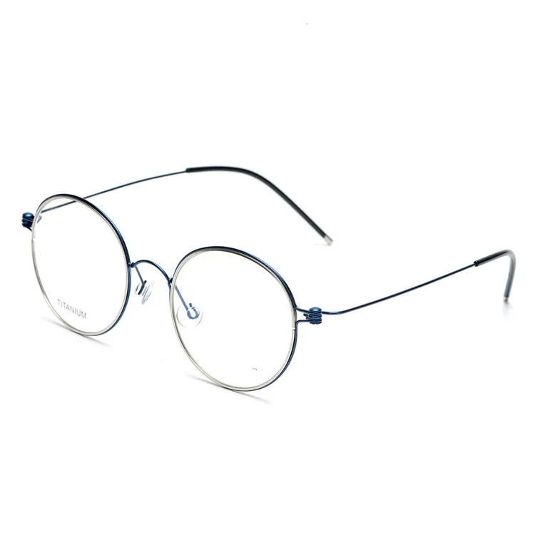 Ретро Круглые очки из чистого титана, оправа для мужчин и женщин, без винтов, женские очки, очки для чтения - Цвет оправы: Blue frame
