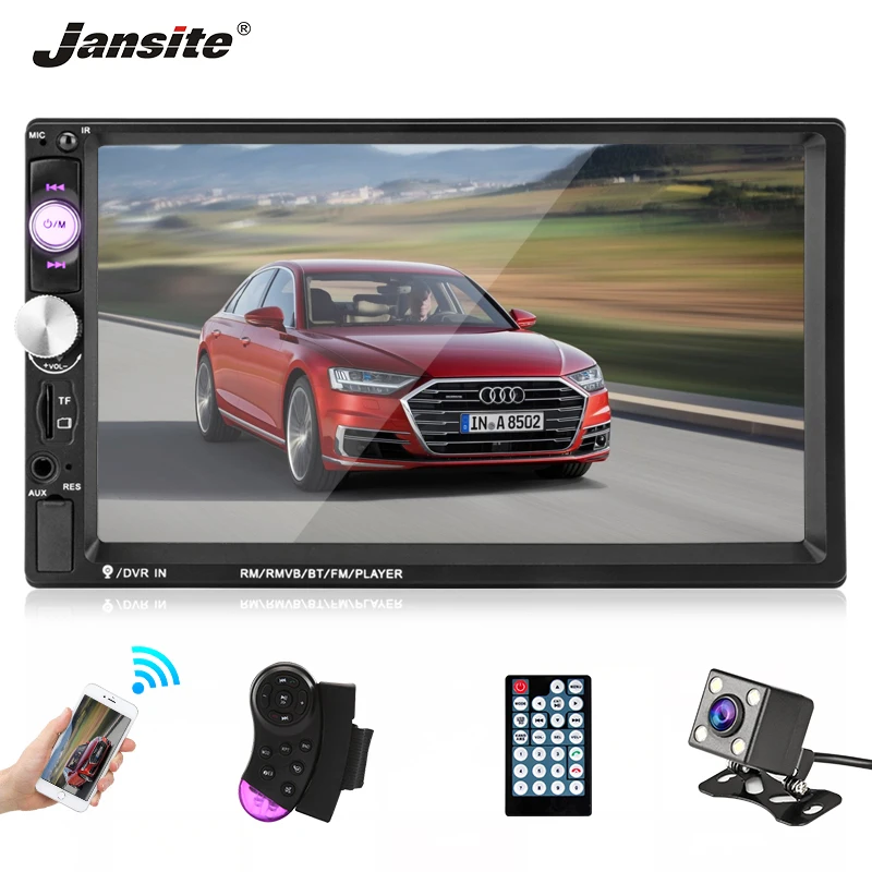 

Jansite 7" 1080P FHD Car Radio MP5 player DVD Digital Touch screen Bluetooth FM Function 2din car stereo Support Backup camera