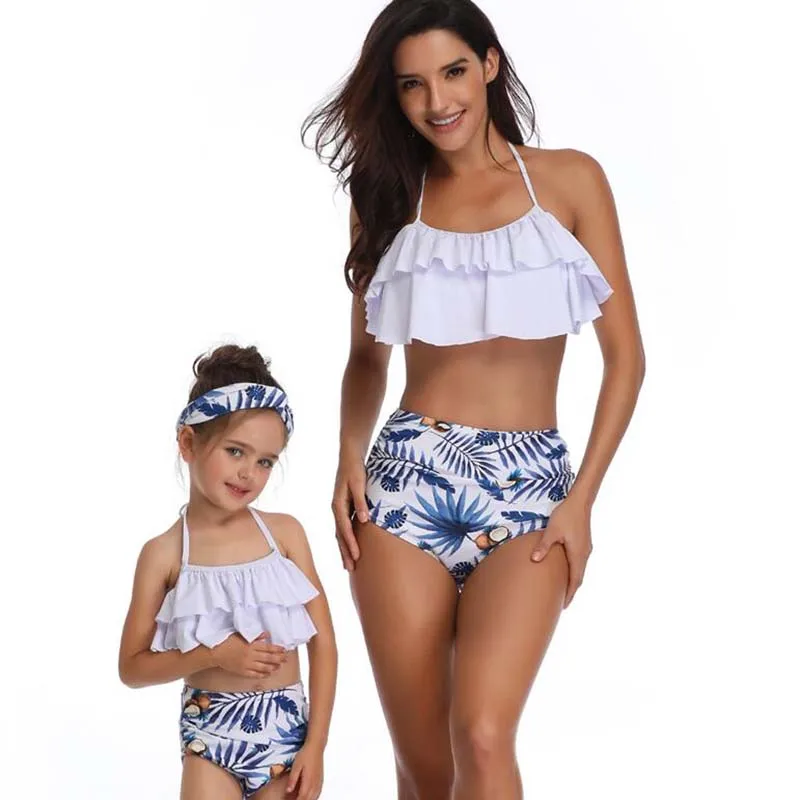 

2019 Bikini Parent-child Ruffle Print High Waist Swimsuit Girls Kids Sexy Swimwear Children's Bathing Suit Beach Swimming Suit