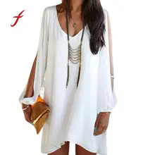 Feitong 2018 Summer Chiffon font b Dress b font Women Sexy Deep V Neck Mini font