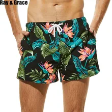 Солнцезащитные GRACE Лето Для мужчин Совета Шорты пляж бренд Быстросохнущие шорты пляжный костюм бермуды дышащий печати мужские пляжные шорты