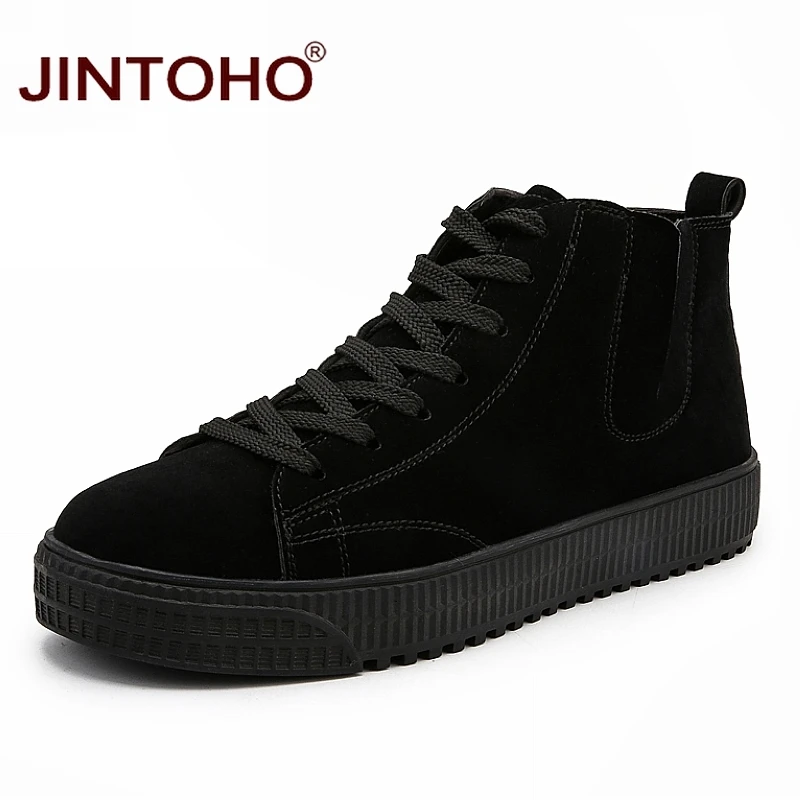 JINTOHO/зимняя мужская обувь; модные коричневые кожаные ботинки для мужчин; повседневные зимние ботинки; недорогие мужские зимние ботинки; повседневная кожаная обувь - Цвет: black