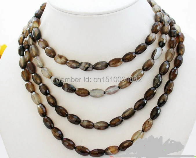 

shitou 004023 long 66" 12MM ellipse faceted brown agate translucence BEAD NECKLACE