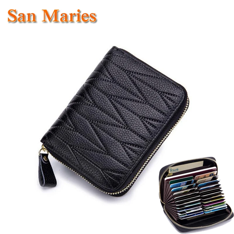 

San Maries Genuine Leather Women Wallets Rfid Blocking Wallet Cow Leather Cardholder Security Passport Driver License Purse