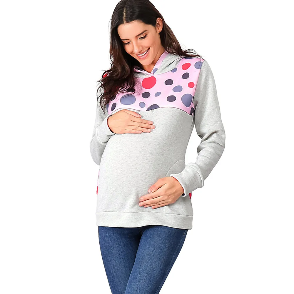 Толстовка с капюшоном для беременных зимняя женская одежда в горошек пуловеры c капюшоном, c принтом беременным женщинам толстые теплые свитера Рубашка для кормящих женщин
