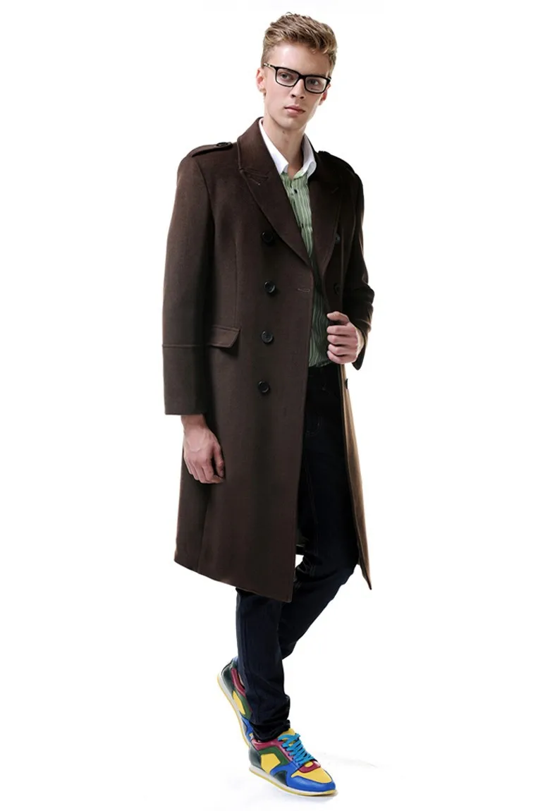 URSMART новинка перечисленных продуктов двубортная супер длинные мужские пальто платье-пальто, шерстяное пальто