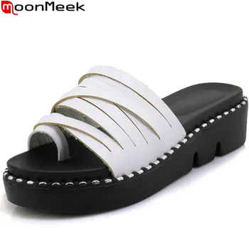

MoonMeek black white fashion summer shoes woman casual mules shoes flat platform women slippers big size 33-44 flat platform