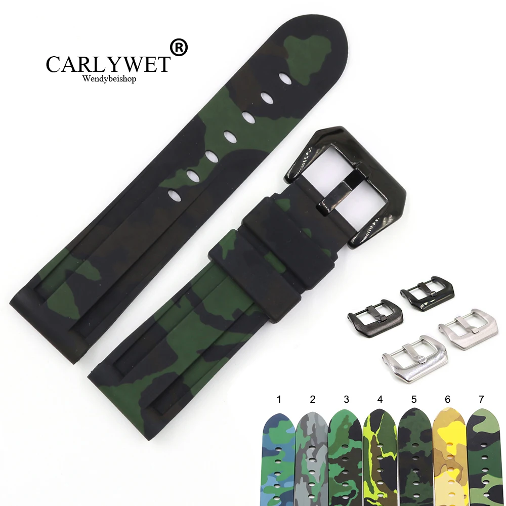 CARLYWET 22 24mm Camo Black Dark Green Waterproof Silicone Rubber