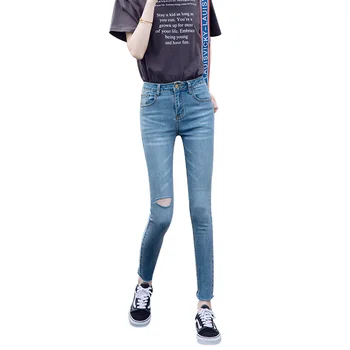 

Women Plus Size Skinny Jeans High Waist Stretch Jeans For Women Casual Slim Tight Jeans Push Up Knee Hole Ankle Denim Pants