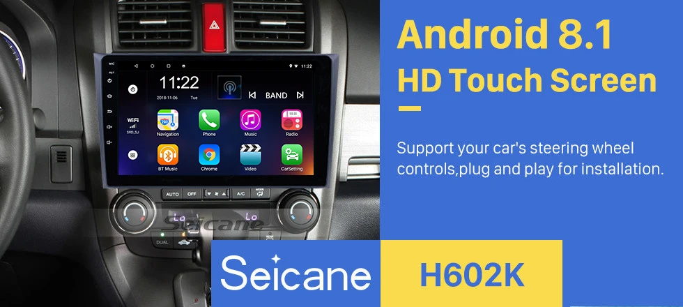 Best Seicane Android 8.1/7.1 2Din 9 inch Car DVD Multimedia Player For Honda CRV 2006 2007 2008 2009-2011 Quad-core 1024*600 GPS Wifi 1