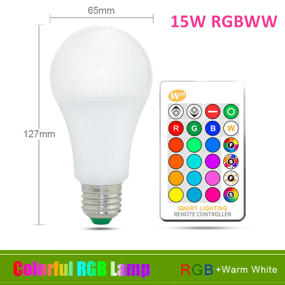 4 шт./лот RGB светодиодные лампы 5 Вт 10 Вт 15 Вт 220 В лампада Led RGB E27 Ampoule Bombilla светодиодные лампы RGBW RGBWW 16 цветов волшебное пятно света - Испускаемый цвет: 15W RGBWW